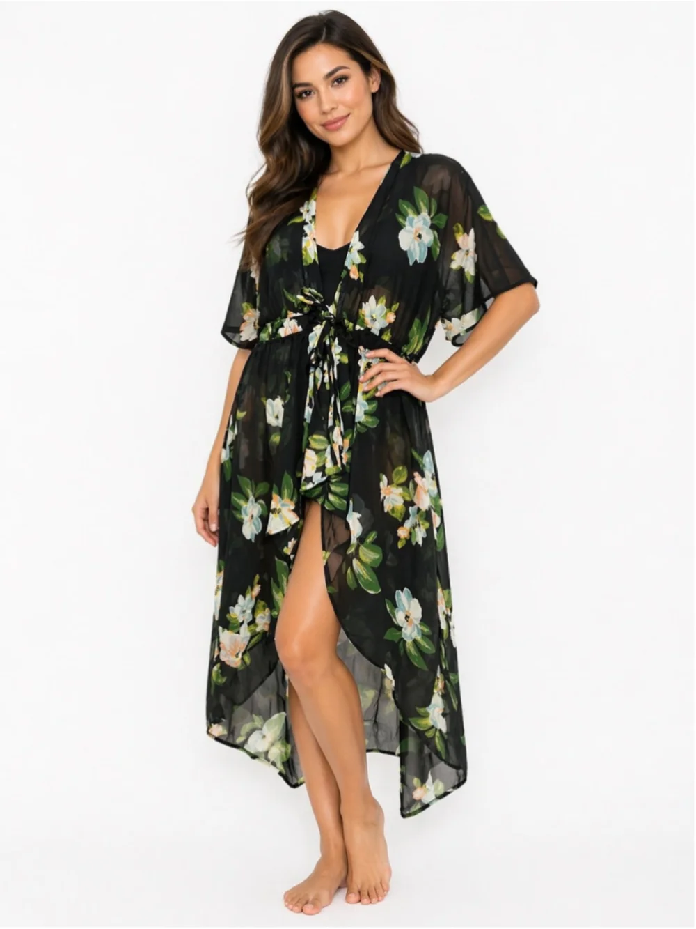 NWT Live 4 Truth Black Floral High Low Sheer Kimono Top Duster Coverup 3X